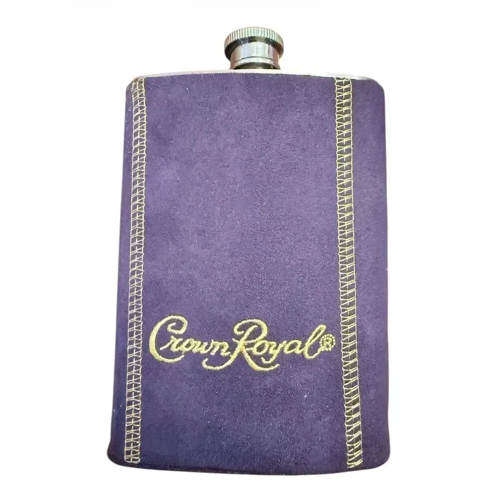 Crown Royal Cap 8 oz. 18/8 Stainless Steel Whiskey Flask W/ Purple Suede Cover
